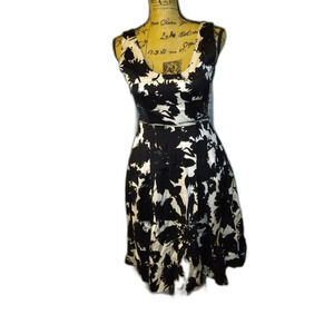 Ann Taylor Size 2 Black/White Print Midi Dress
